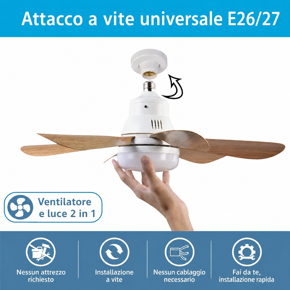 Ventilatore da Soffitto con Luce LED e Telecomando – Pale in Legno Silenzioso Moderno