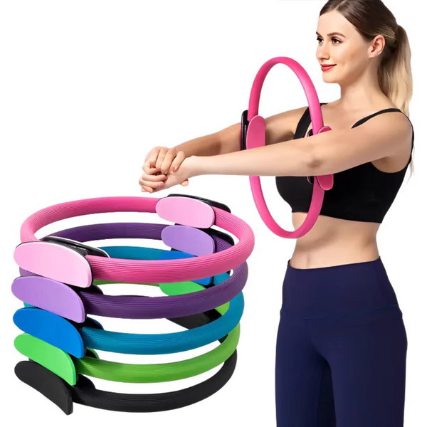 Cerchio Pilates per Tonificare Braccia, Gambe e Addome – Anello Fitness Rosa con Impugnature Antiscivolo - Salute Farma
