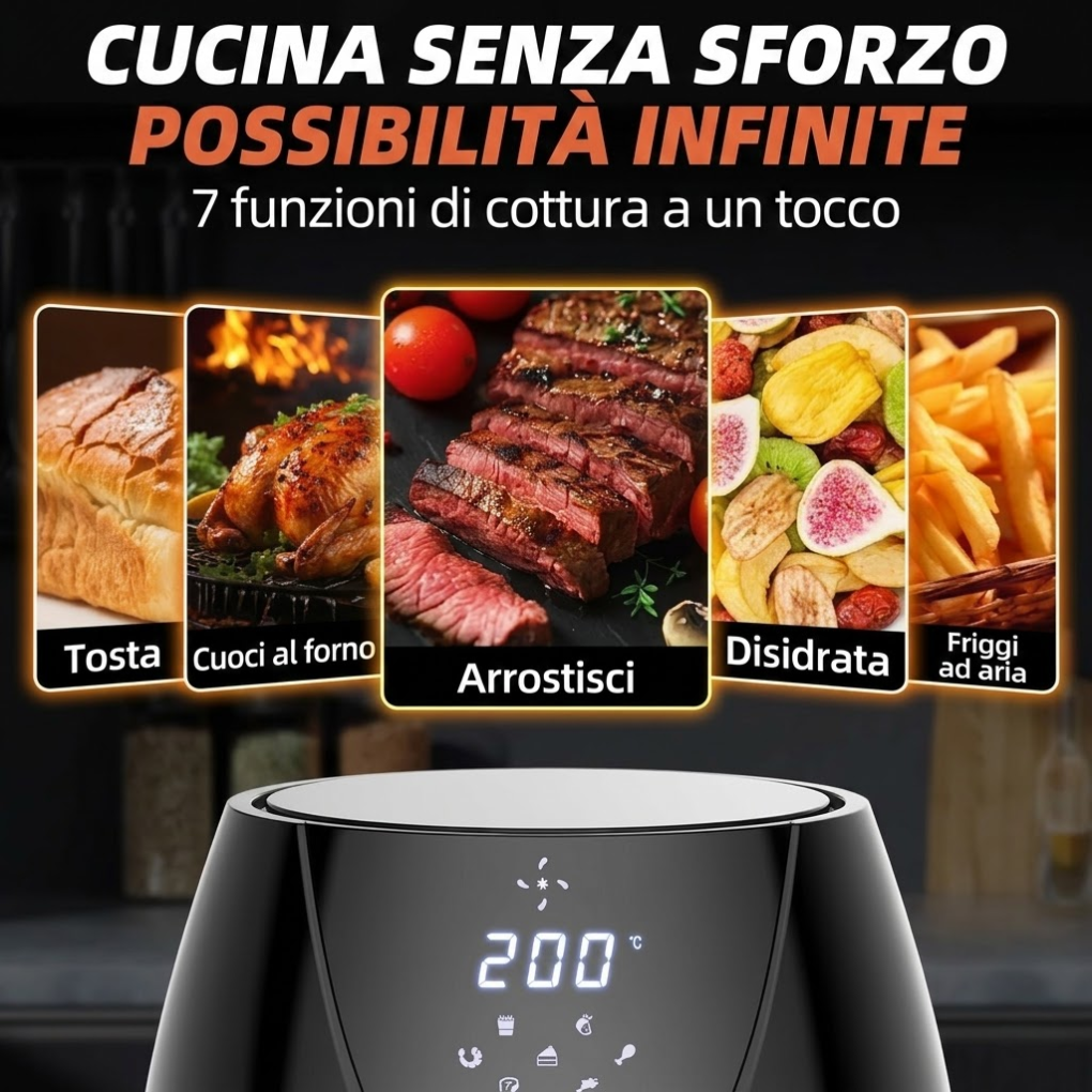 Friggitrice ad Aria 3,5L 6-in-1 – Piatti Croccanti con Meno Olio