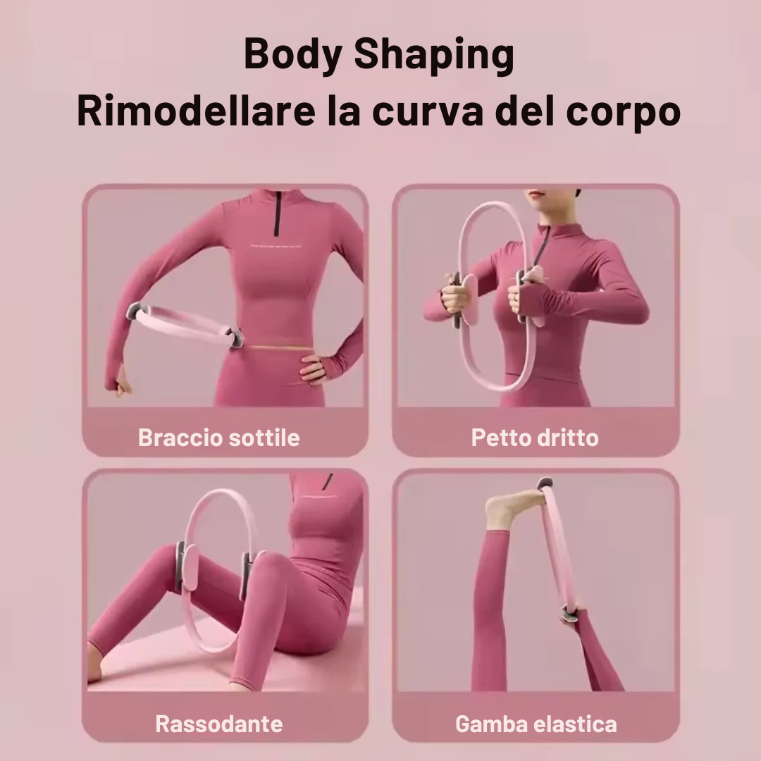 Cerchio Pilates per Tonificare Braccia, Gambe e Addome – Anello Fitness Rosa con Impugnature Antiscivolo - Salute Farma