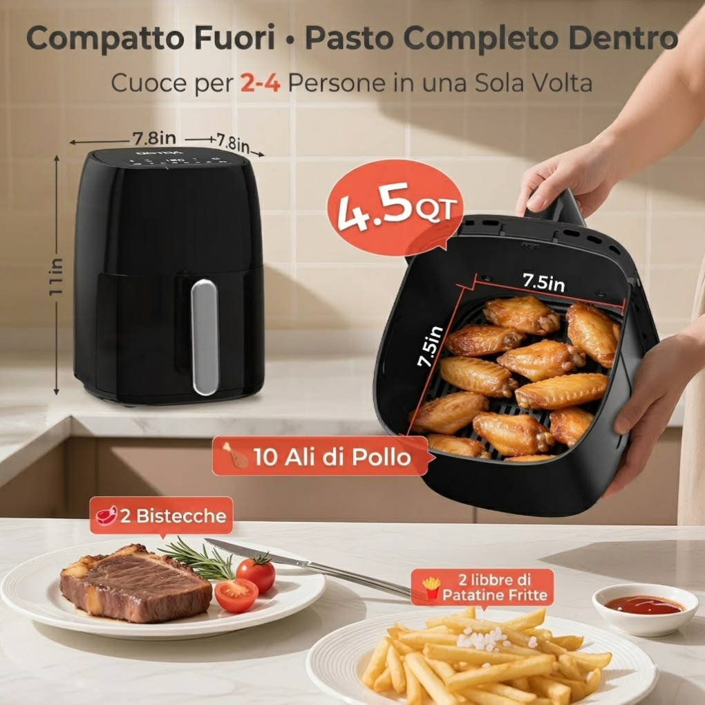 Friggitrice ad Aria 4,2L Touch LED – Piatti Croccanti in Pochi Minuti