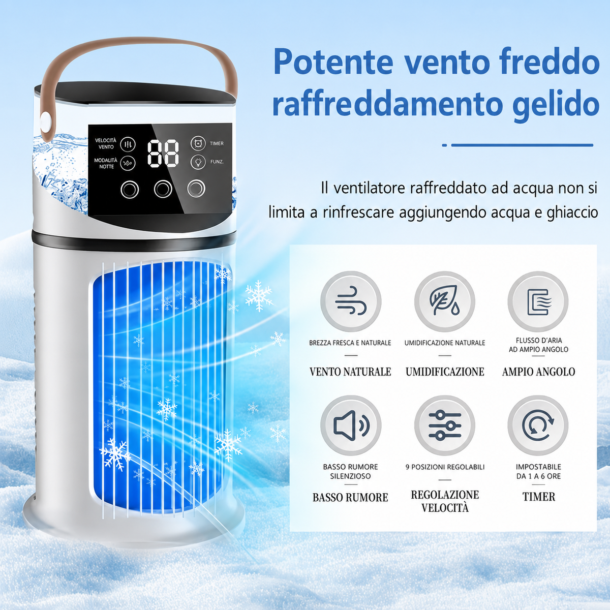 Condizionatore Portatile Raffreddato ad Acqua 9 Velocità – Mini Condizionatore da Tavolo Silenzioso