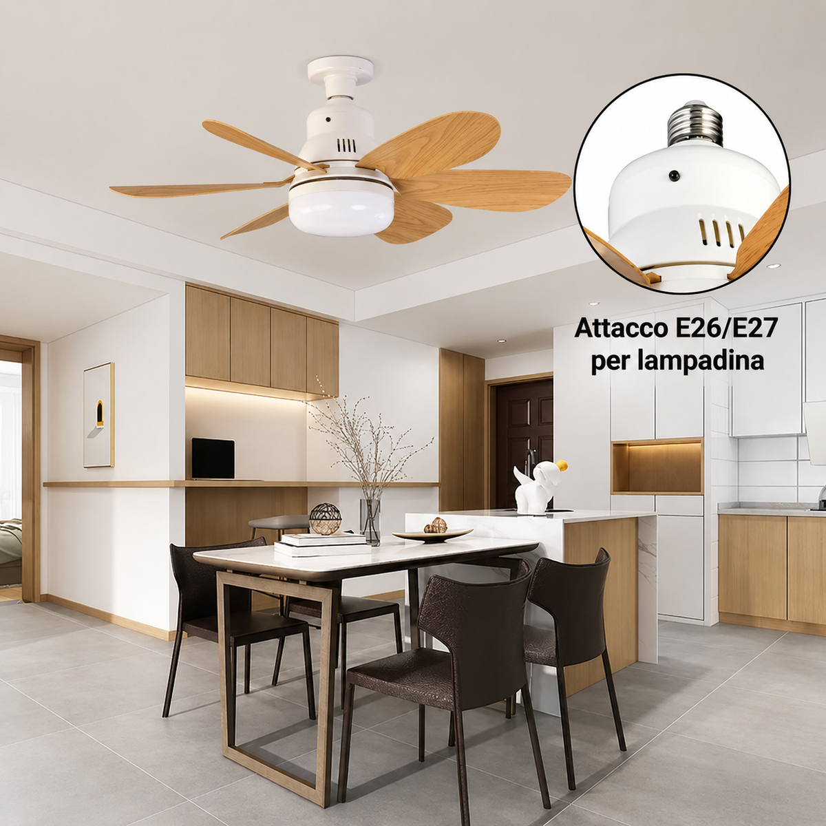 Ventilatore da Soffitto con Luce LED e Telecomando – Pale in Legno Silenzioso Moderno