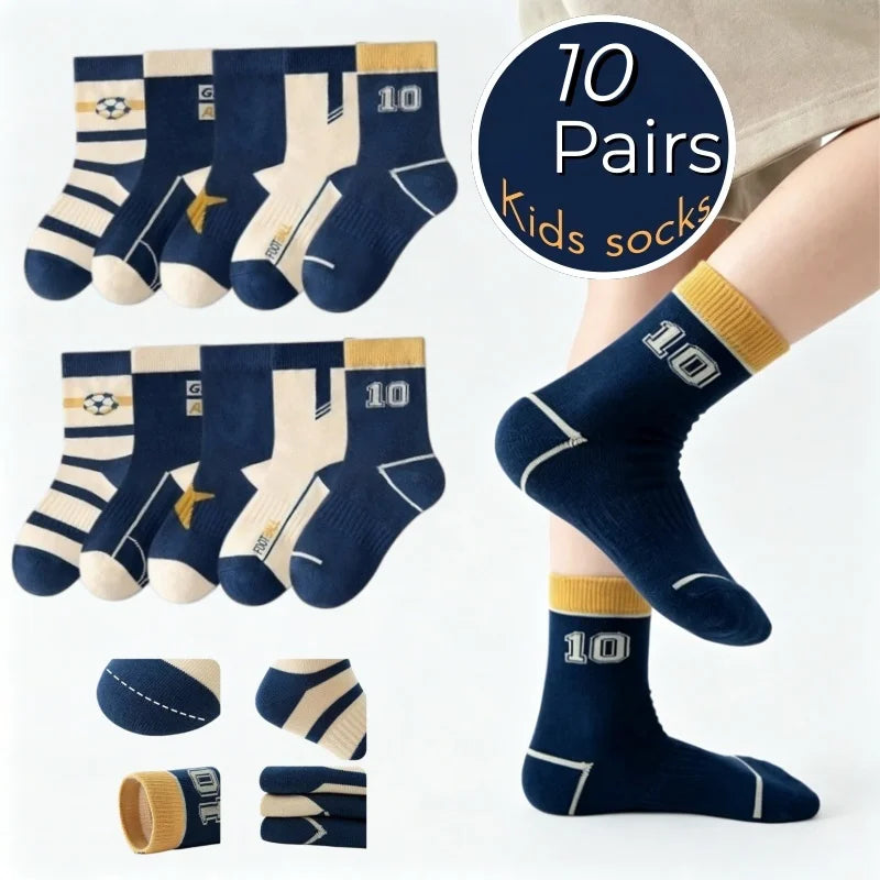 10 Paia – Calzini da Bambino in Cotone Morbido – Fantasie Sportive, Comodi e Traspiranti