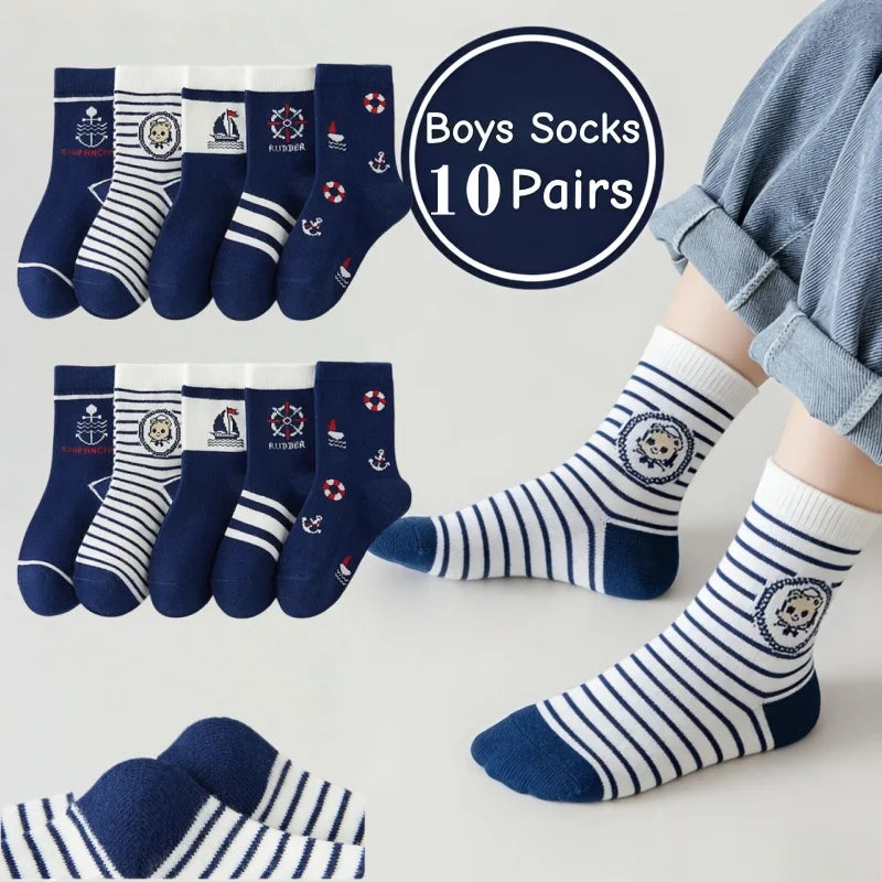 10 Paia – Calzini da Bambino in Cotone Morbido – Fantasie Sportive, Comodi e Traspiranti