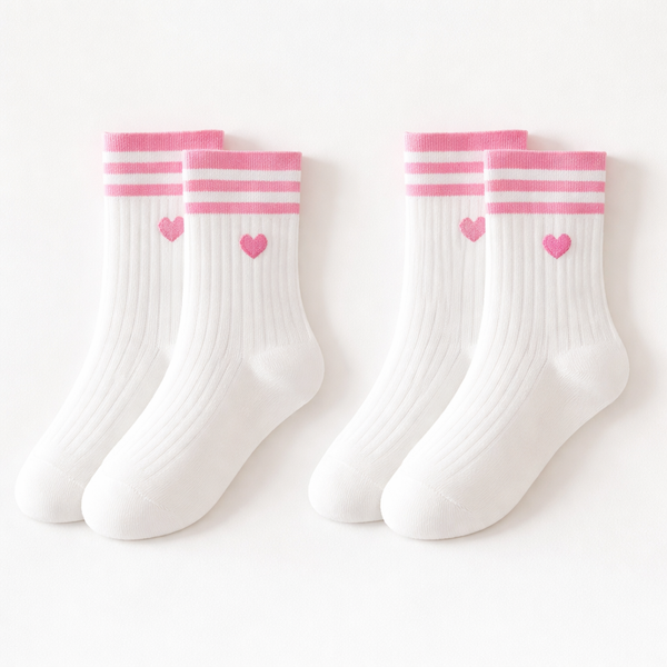 Calzini Premium Bianco & Rosa con Cuore – 2 Paia (36-42)