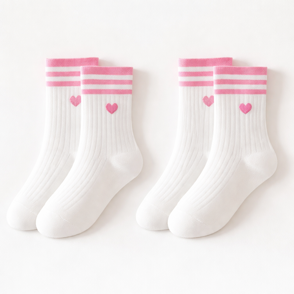🎁 Calzini Premium Bianco & Rosa con Cuore – 2 Paia (36-42) (GRATIS)