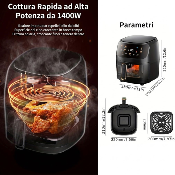 Friggitrice ad Aria 8L 2400W – Display LCD Intelligente Touchscreen