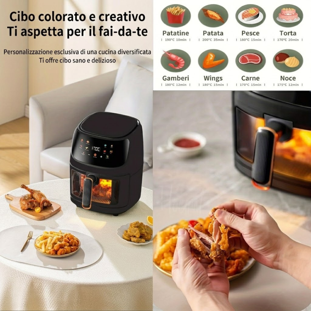 Friggitrice ad Aria 8L 2400W – Display LCD Intelligente Touchscreen