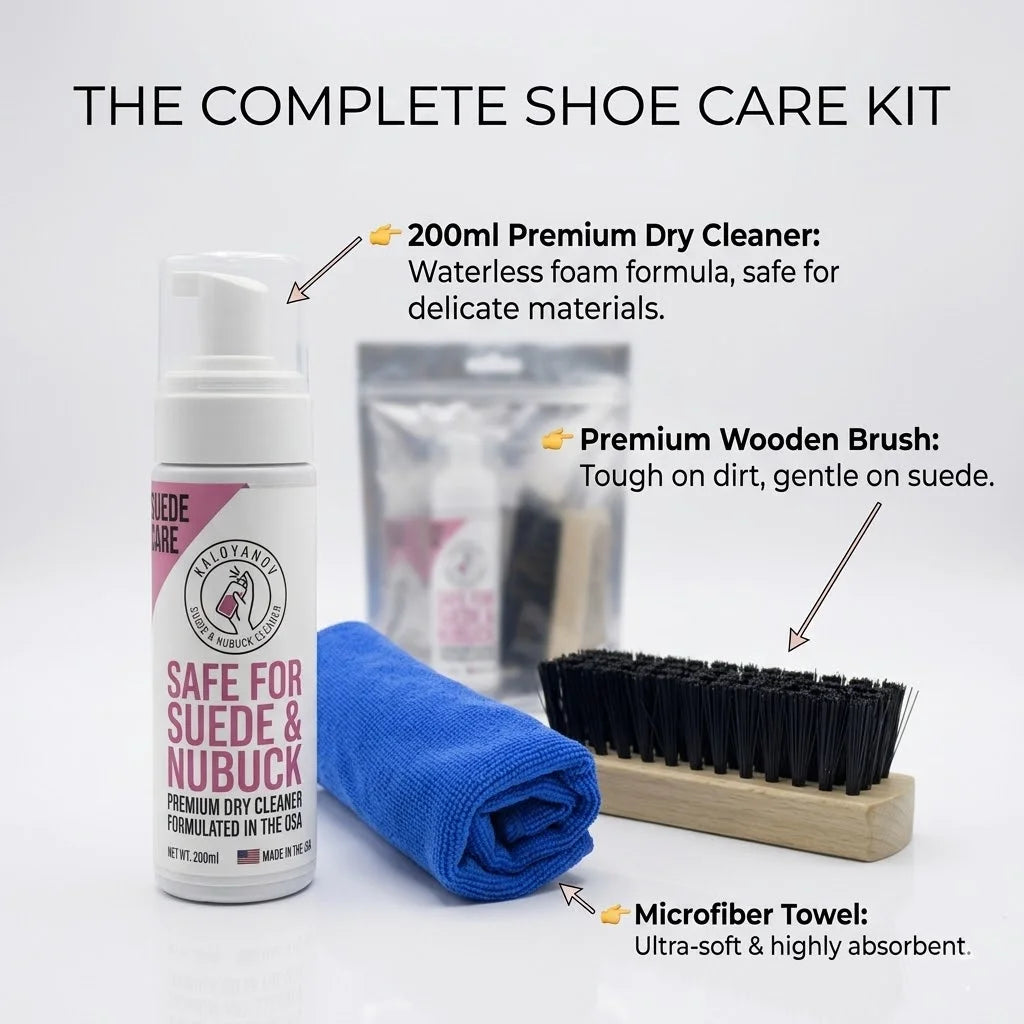 Kit Pulizia Scarpe 3 in 1 – Detergente, Spazzola e Panno per Sneakers e Scarpe