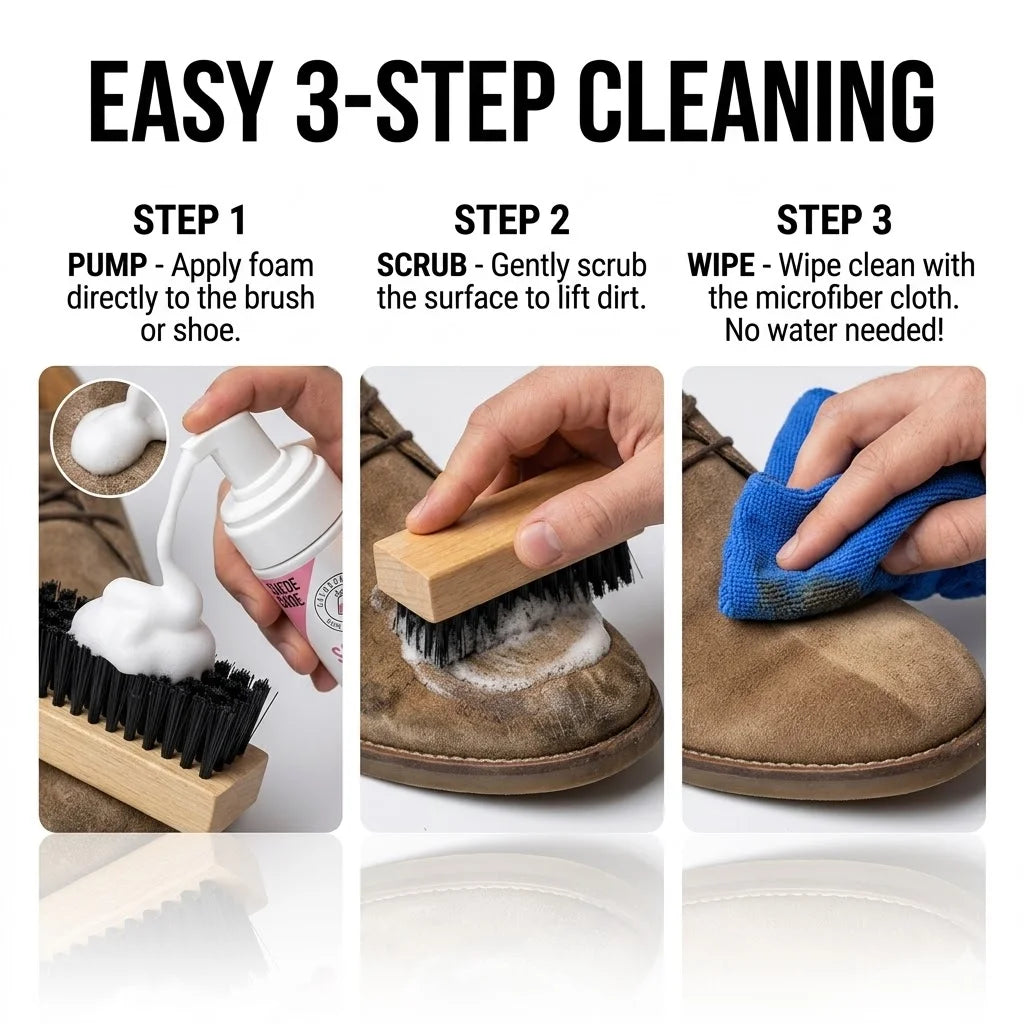 Kit Pulizia Scarpe 3 in 1 – Detergente, Spazzola e Panno per Sneakers e Scarpe