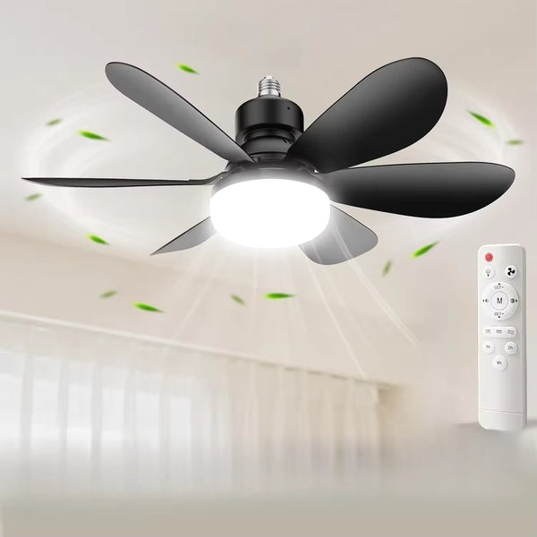 Ventilatore da Soffitto E27 con Luce LED e Telecomando – 5 Pale Silenzioso Moderno
