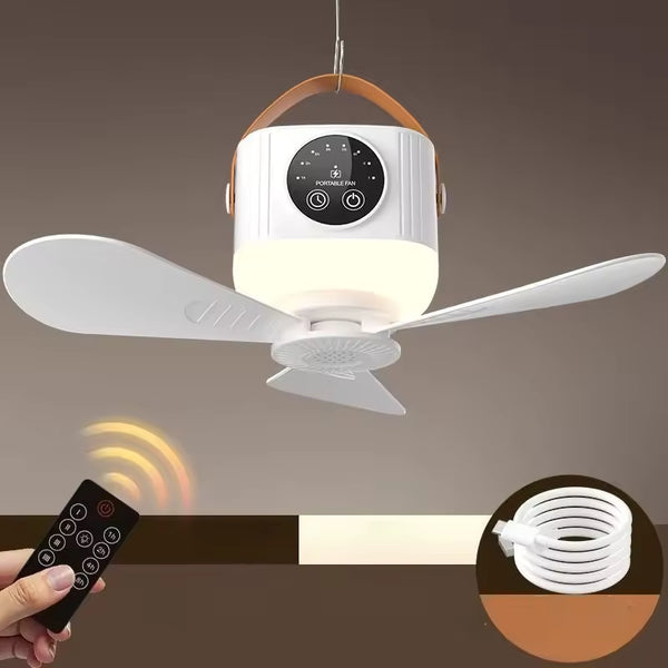 Ventilatore Portatile da Appendere da Campeggio con Luce LED e Telecomando – Ricaricabile USB Senza Installazione