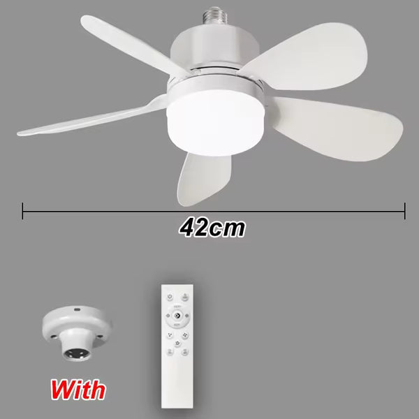 Ventilatore da Soffitto E27 con Luce LED e Telecomando – Ventilatore a Vite Silenzioso Facile Installazione