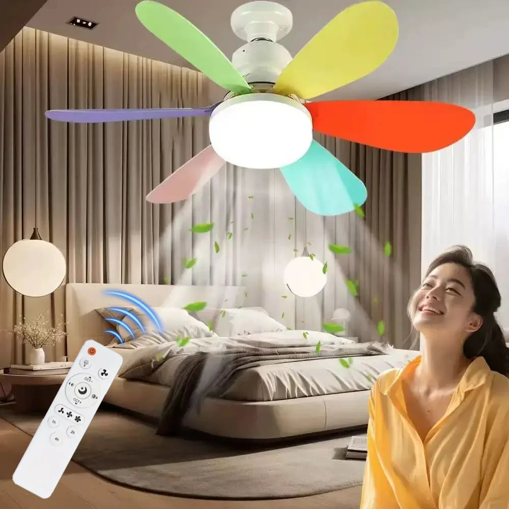 Ventilatore da Soffitto E27 con Luce LED e Telecomando – 5 Pale Silenzioso Moderno