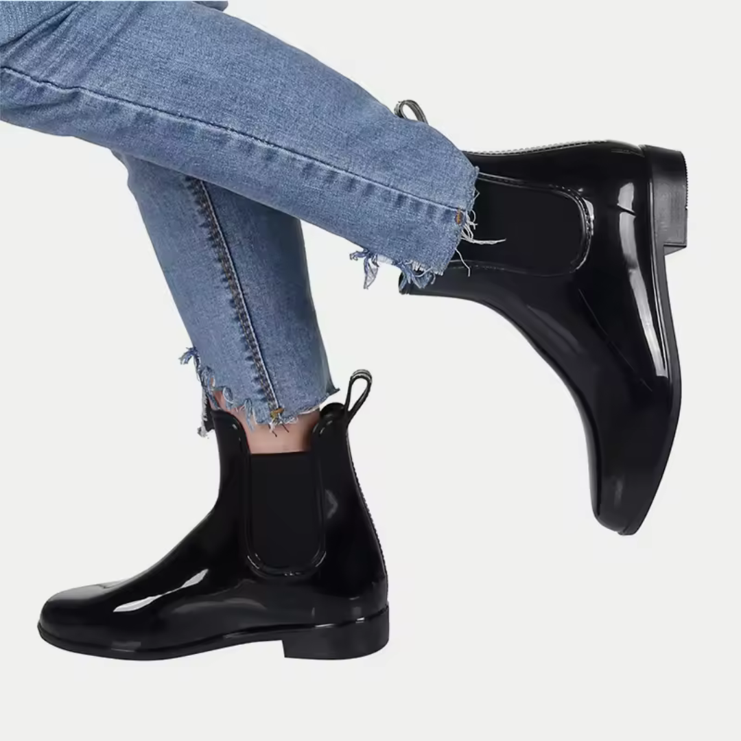 Stivali da pioggia donna impermeabili – Chelsea boots in pelle nera alla caviglia, eleganti e comodi | RainBelle™