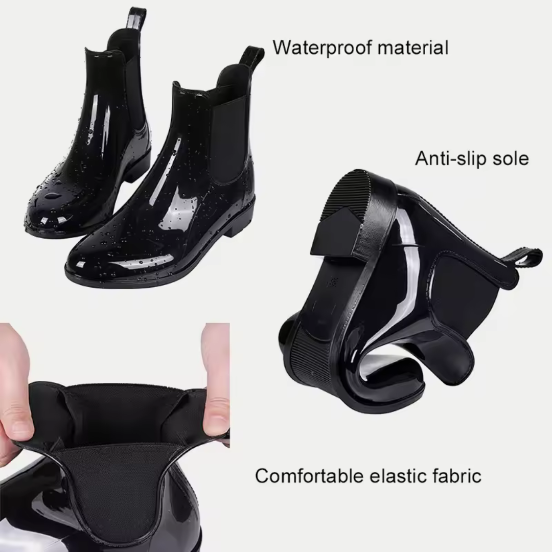 Stivali da pioggia donna impermeabili – Chelsea boots in pelle nera alla caviglia, eleganti e comodi | RainBelle™