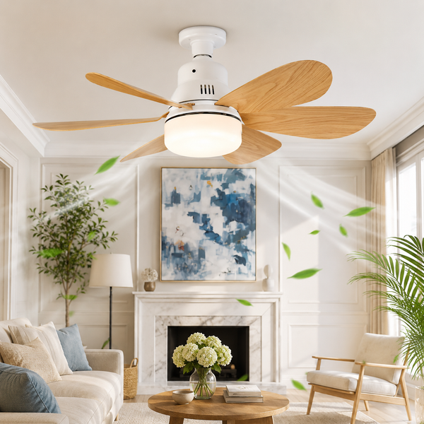 Ventilatore da Soffitto con Luce LED e Telecomando – Pale in Legno Silenzioso Moderno