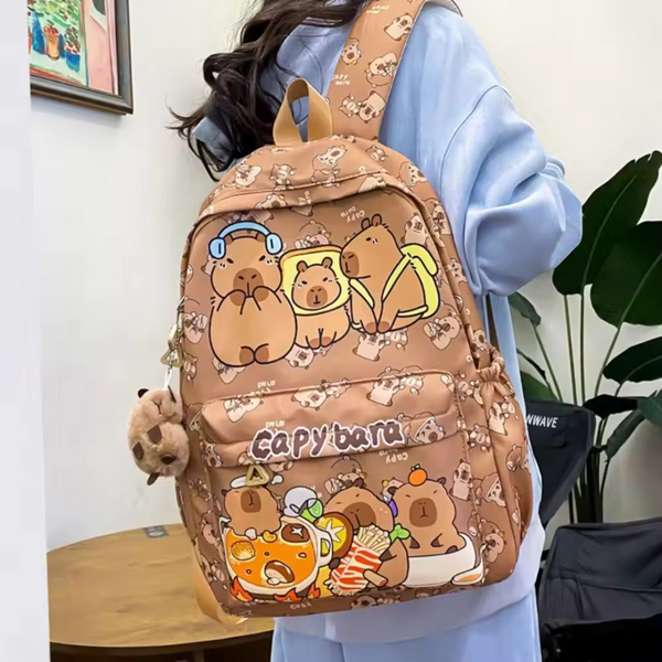 Zaino alla moda ed elegante con motivo a cartoni animati Capibara: design carino e capiente - Salute Farma