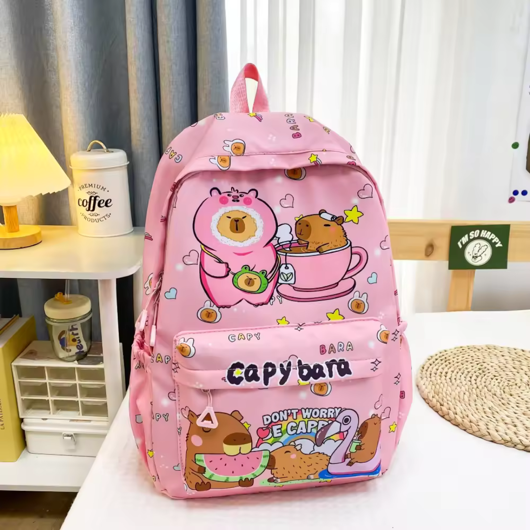 Zaino alla moda ed elegante con motivo a cartoni animati Capibara: design carino e capiente - Salute Farma