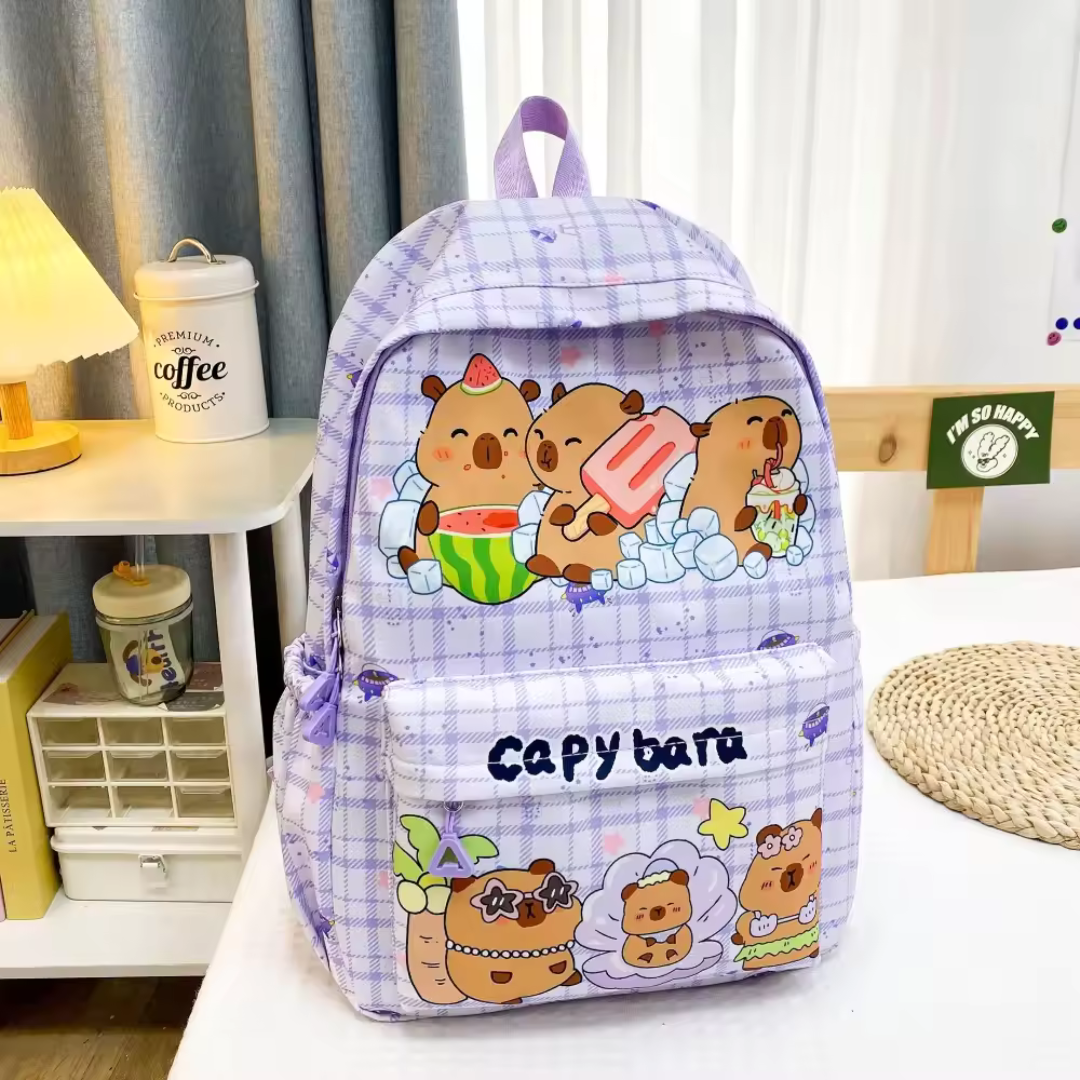 Zaino alla moda ed elegante con motivo a cartoni animati Capibara: design carino e capiente - Salute Farma