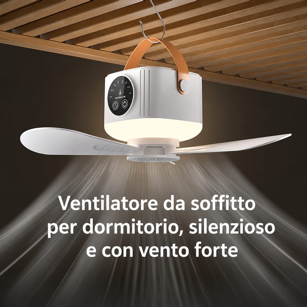 Ventilatore Portatile da Appendere da Campeggio con Luce LED e Telecomando – Ricaricabile USB Senza Installazione