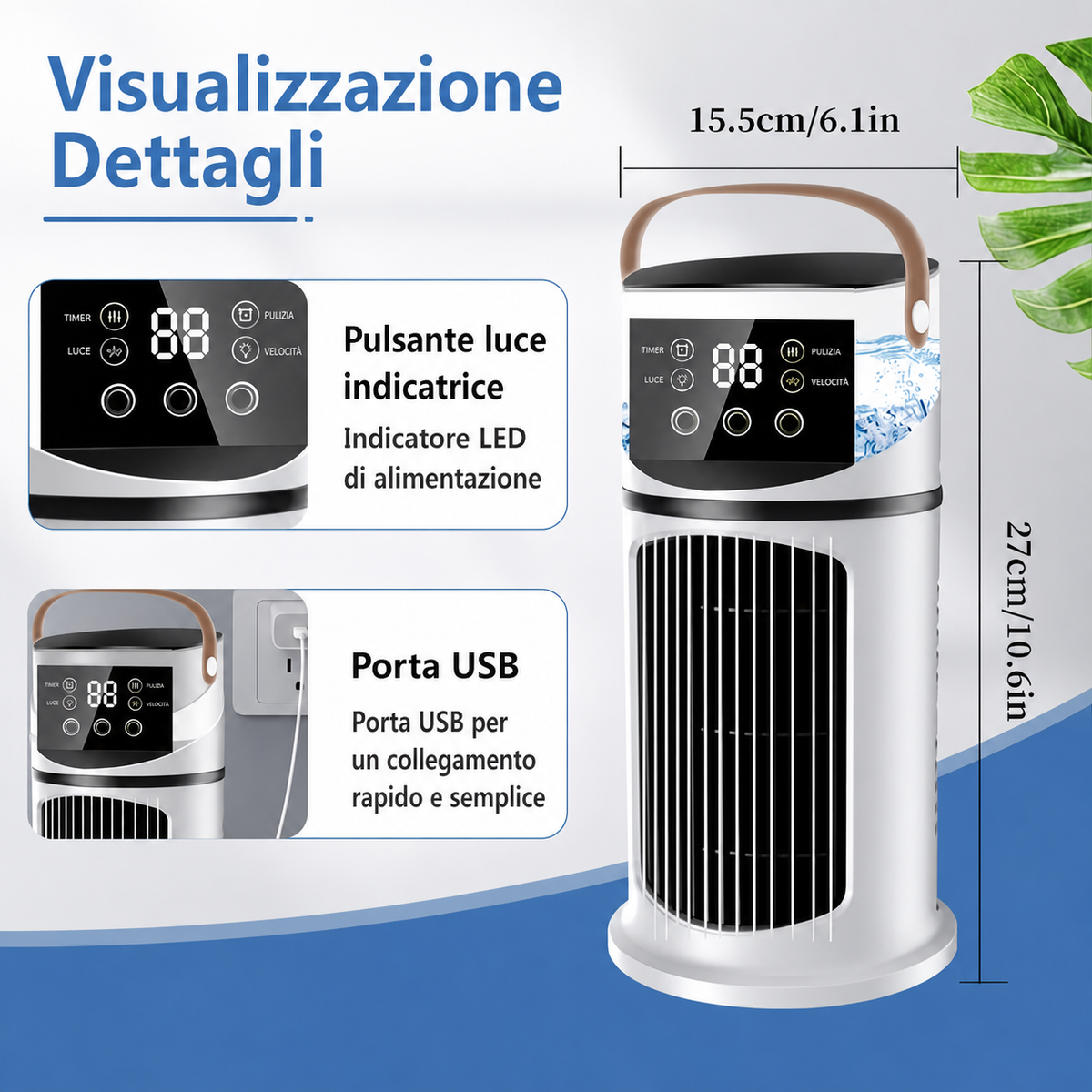 Condizionatore Portatile Raffreddato ad Acqua 9 Velocità – Mini Condizionatore da Tavolo Silenzioso