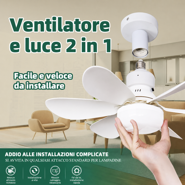 Ventilatore da Soffitto E27 con Luce LED e Telecomando – 5 Pale Silenzioso Moderno