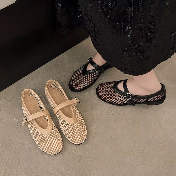 Ballerine Donna Traforate Mary Jane – Scarpe Estive Rete con Cinturino