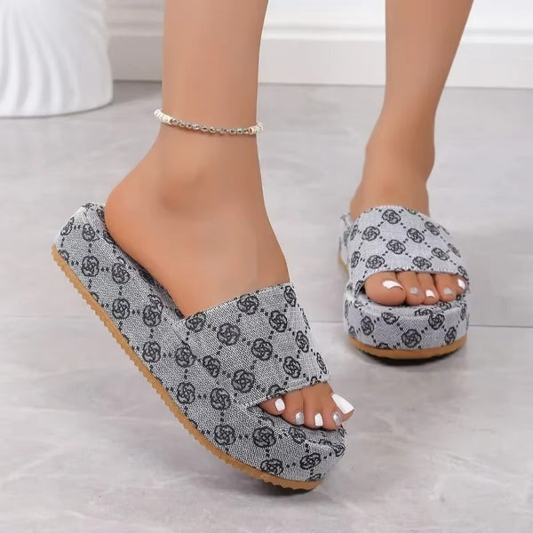 Sandali Donna Platform Motivo Monogramma – Scarpe Estive Comode Zeppa