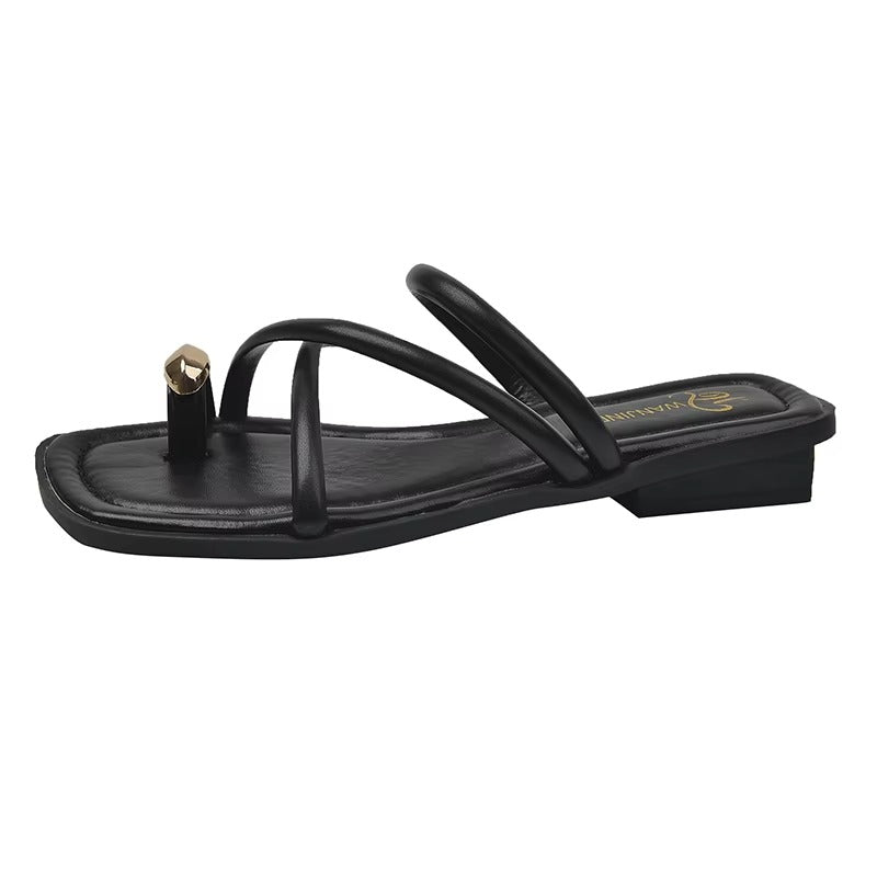 Sandali Donna Bassi Infradito con Anello Decorativo – Eleganti Tinta Unita