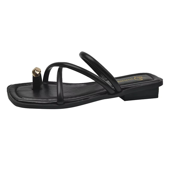 Sandali Donna Bassi Infradito con Anello Decorativo – Eleganti Tinta Unita