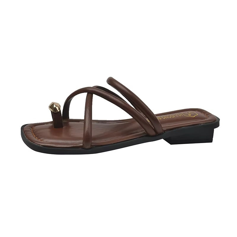 Sandali Donna Bassi Infradito con Anello Decorativo – Eleganti Tinta Unita