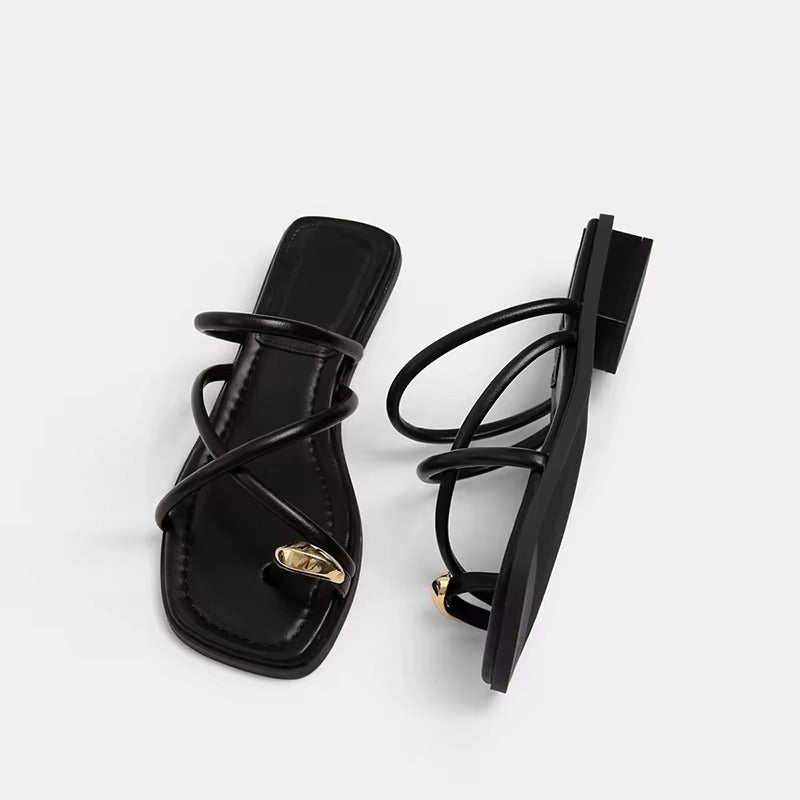 Sandali Donna Bassi Infradito con Anello Decorativo – Eleganti Tinta Unita