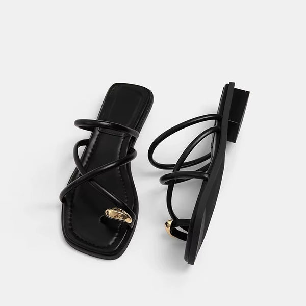 Sandali Donna Bassi Infradito con Anello Decorativo – Eleganti Tinta Unita