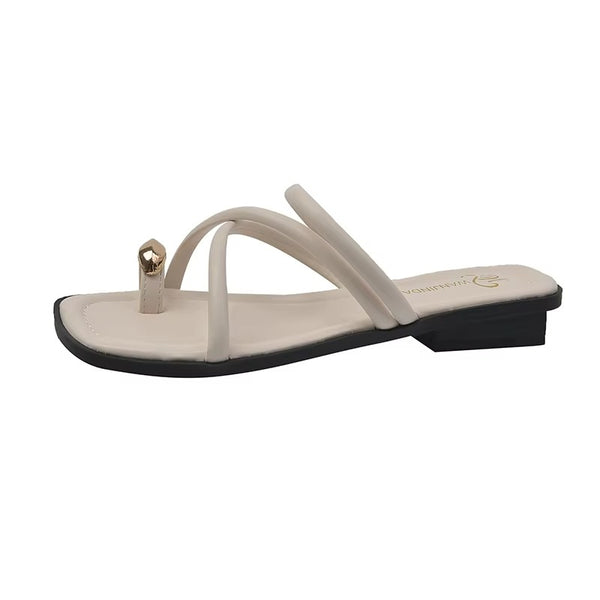 Sandali Donna Bassi Infradito con Anello Decorativo – Eleganti Tinta Unita