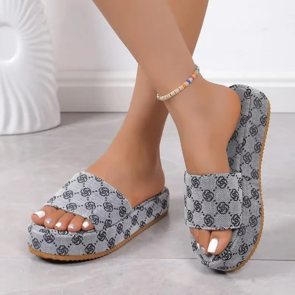 Sandali Donna Platform Motivo Monogramma – Scarpe Estive Comode Zeppa