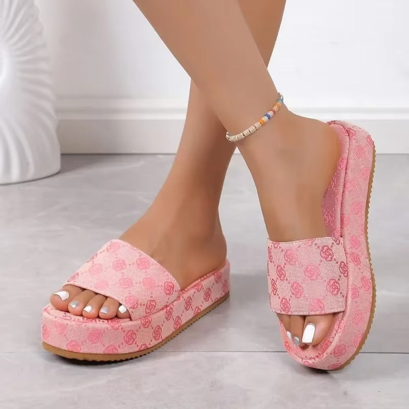 Sandali Donna Platform Motivo Monogramma – Scarpe Estive Comode Zeppa