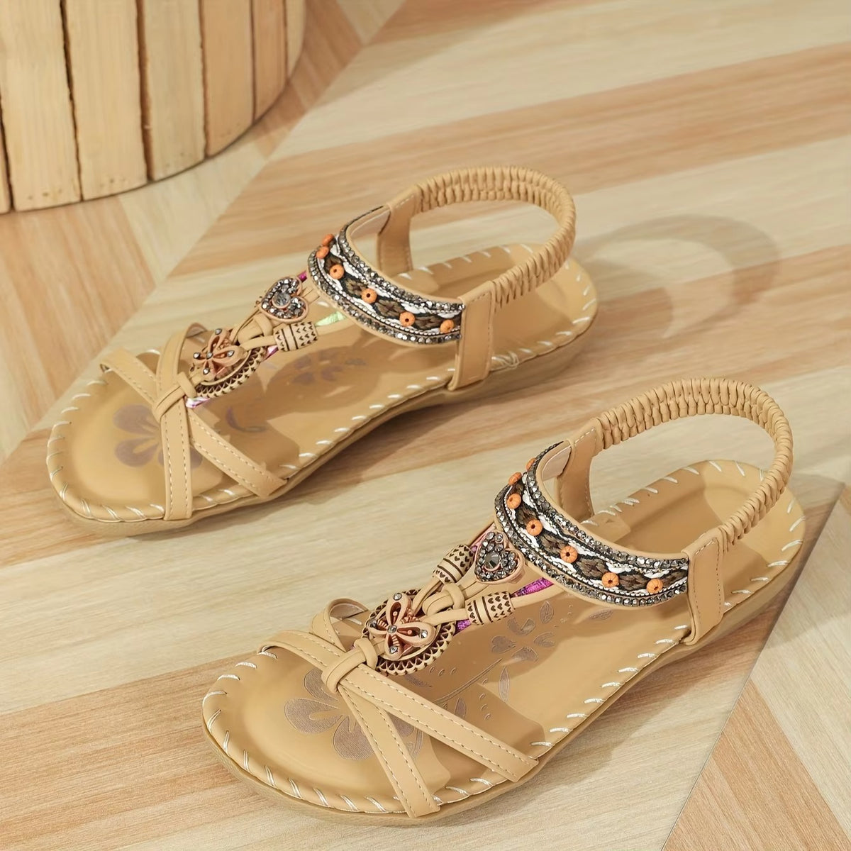 Sandali Donna Boho con Farfalla – Scarpe Etniche Estive Strass Perline