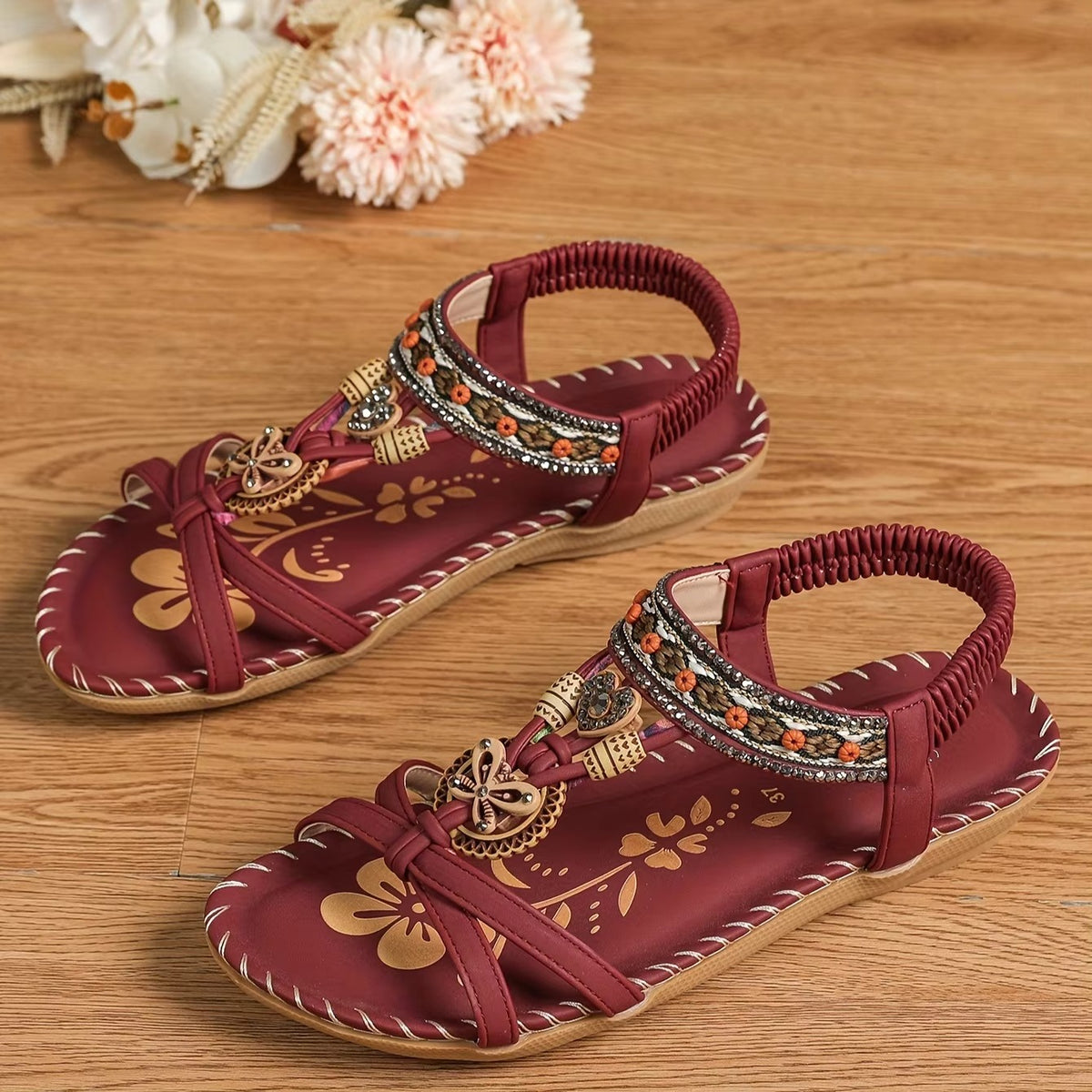 Sandali Donna Boho con Farfalla – Scarpe Etniche Estive Strass Perline