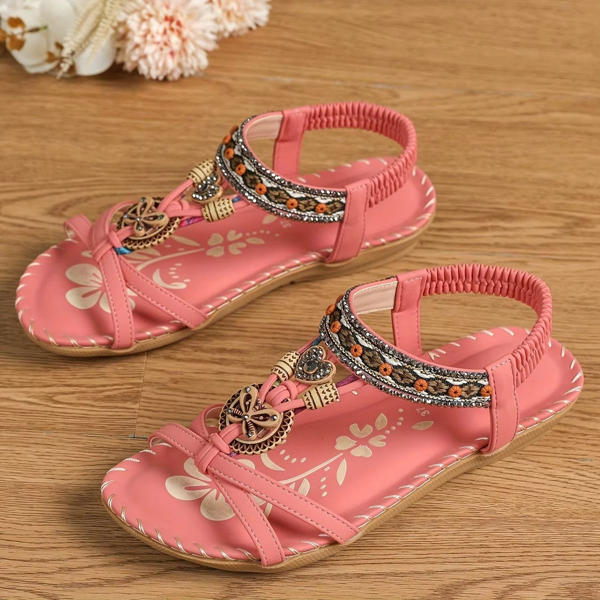 Sandali Donna Boho con Farfalla – Scarpe Etniche Estive Strass Perline
