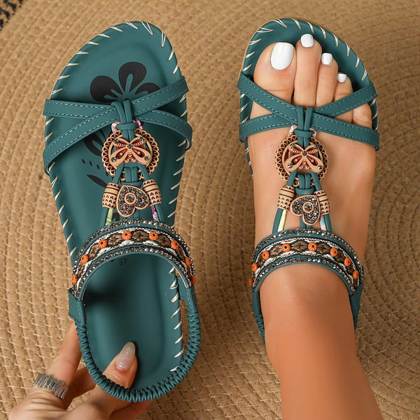 Sandali Donna Boho con Farfalla – Scarpe Etniche Estive Strass Perline